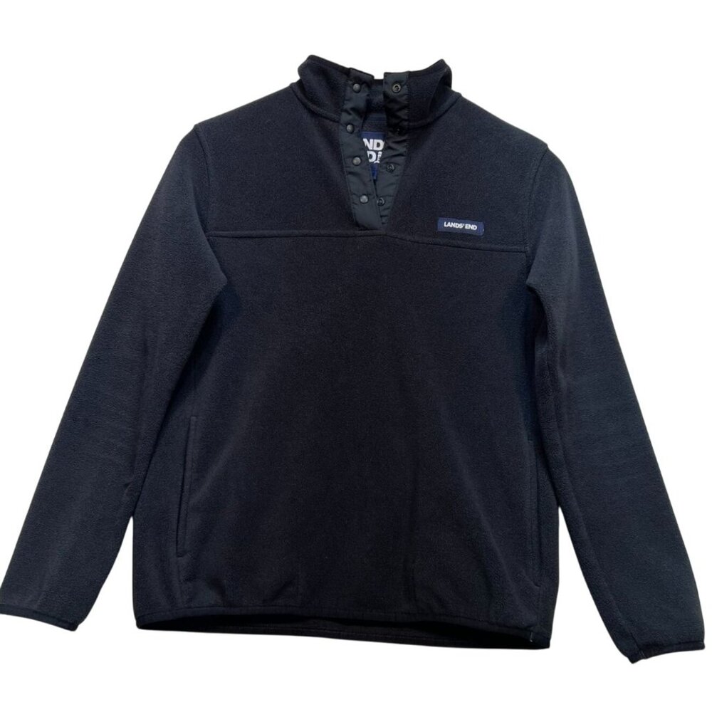 Lands' End Womens Fleece Quarter Snap Pullover Sweatshirt Size XS Black